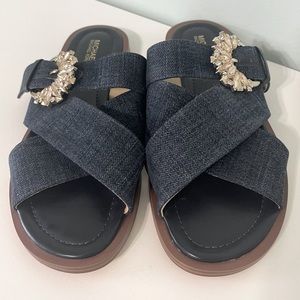 Michael Kors Denim and Rhinestone Buckle Sandals
